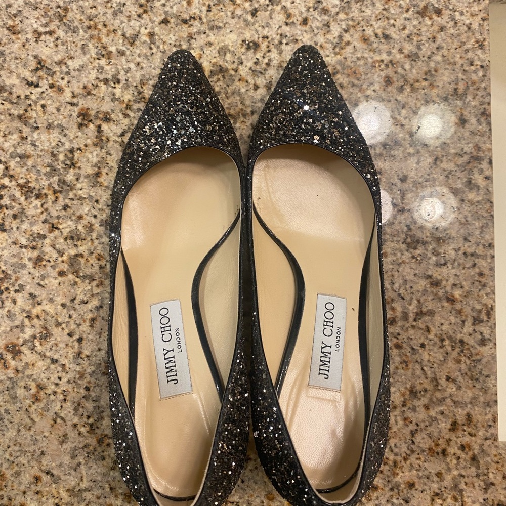 Jimmy Choo Black and Silver Glitter Heels - Picture 3 of 4